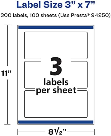 Avery Printable Durable White Rectangle Labels, Sure Feed Technology, 3" x 7", Print-to-the-Edge, Waterproof Labels, Laser & Pigment-Based Inkjet Compatible, 300 Total