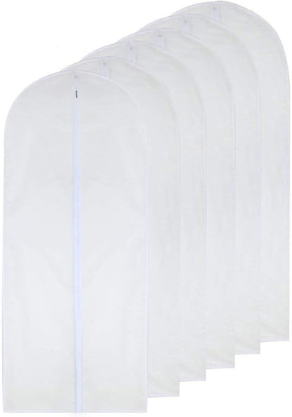 Garment Bag Clear for Long Dress 24'' x 60'' Zippered Garment Bags for Hanging Clothes White Breathable Full Zipper Dust Cover for Clothes Storage Closet Pack Of 6
