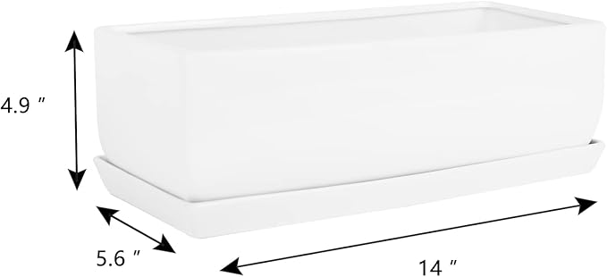 Vencer 14 Inch Rectangular Modern Minimalist Ceramic Succulent Planter Pot