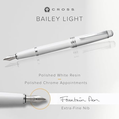 Cross Bailey Light Polished White Fountain Pen, Extra-Fine Nib
