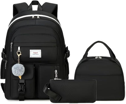 Girls Backpack Stylish Schoolbag Set for College or High Student Laptop Backpack for Women Black