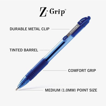 Zebra Pen Z-Grip Retractable Ballpoint Pen, Blue Ink, 1.0mm, 24 Bulk-Pack