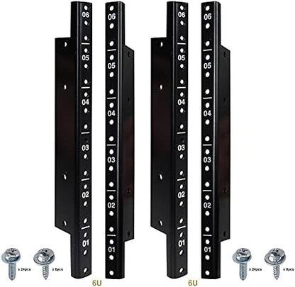 Sound Town 4-Pack 6U Steel Rack Rails with Black Powder Coated Finish and Screws (ST-RR-06UX2)