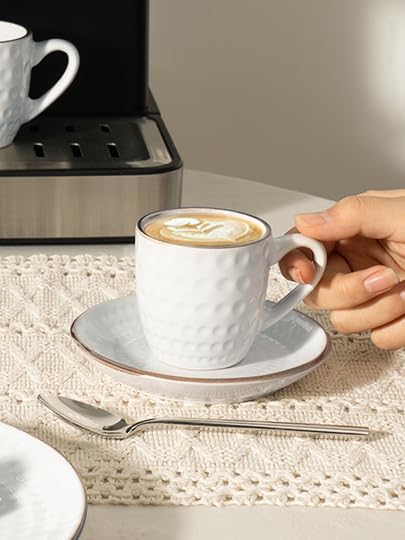 famiware 3oz Espresso Cups and Saucers, Stoneware Demitasse Cup