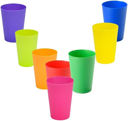 Set of 8, Mini Plastic Cups, Reusable Open Cups in 8 Colors, Stackable Water
