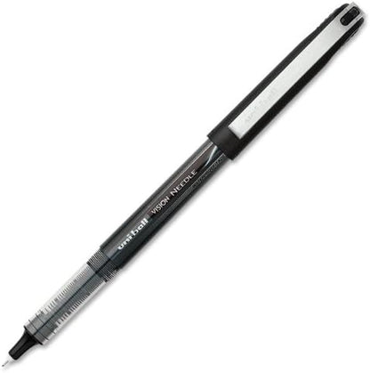 uniball Vision Needle Rollerball Pens, Micro Point (0.5mm), Black, 12 Pack