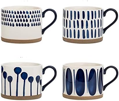 Koja Colorful Hand Painted Ceramic Mugs, 16 oz, Dishwasher Safe | Also