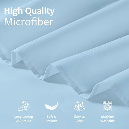 Shreem Linen Ruffled Bed Skirt with Split Corners, Gathered Style, 100% Microfiber, 16-Inch Drop, Dust Ruffle Bedskirt with Platform, Short Queen, Light Blue
