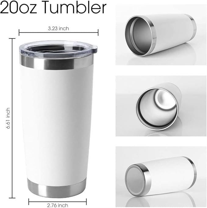 HASLE OUTFITTERS 20oz Tumblers Stainless Steel Mugs with Lid Double Wall Vacuum Insulated Coffee Cups for Cold & Hot Drinks (20oz-White, 12 Pack)