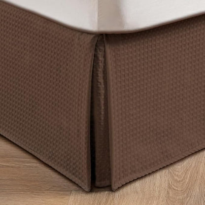 MIYE Pleated Waffle Weave Bed Skirt, Tailored Dust Ruffle 16 Inch Drop Easy Fit, Machine Washable (Brown, Queen - 16" Drop)