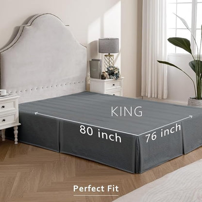 MIYE Pleated Waffle Weave Bed Skirt, Tailored Dust Ruffle 16 Inch Drop Easy Fit, Machine Washable (Dark Grey, King - 16" Drop)
