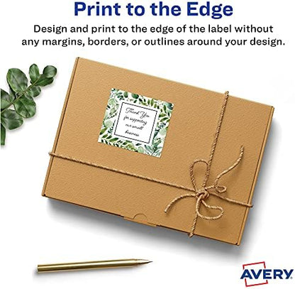 Avery® Matte White Square Labels, Sure Feed® Technology, 2" x 2", 1,200 Matte White Printable Labels