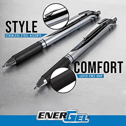 Pentel EnerGel RTX Liquid Gel Pen (0.7mm), Metal Tip, Red Ink, Box of 12 (BL77-B)