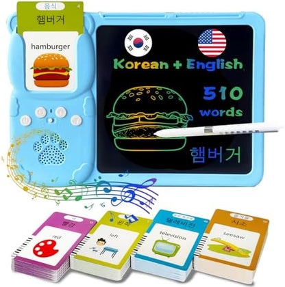 Talking Flash Cards with Writing Tablet - Korean English, Blue