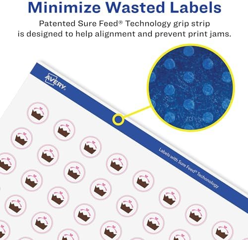 Avery Matte White Removable Round Labels, Sure Feed Technology, Print-to-The-Edge, 0.5" Diameter, 3,850 Removable Labels, Laser/Inkjet Printable