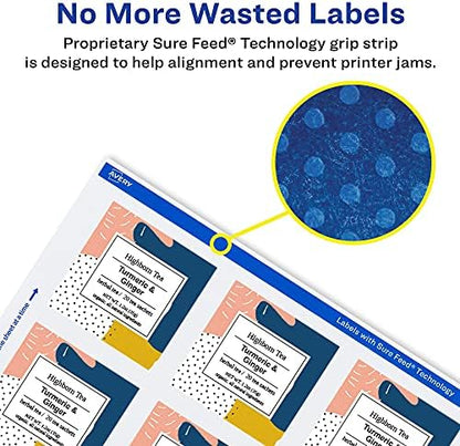 Avery® Matte White Square Labels, Sure Feed® Technology, 1" x 1", 1,200 Matte White Printable Labels