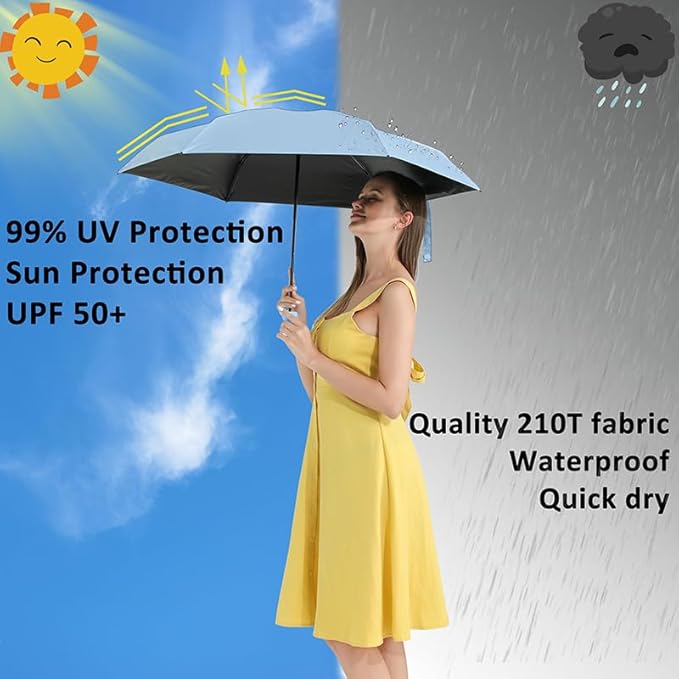 BAODINI Travel Mini Umbrella for Purse With Case Small Compact UV Sun Protection Sun Lightweight Tiny Pocket Umbrella for Women Kids and Men