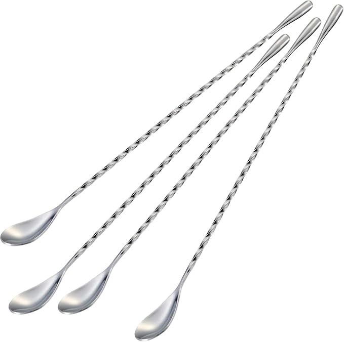 Bar Spoon Cocktail Mixing Stirrers, 12” Long Handle, Long Drink Spoons
