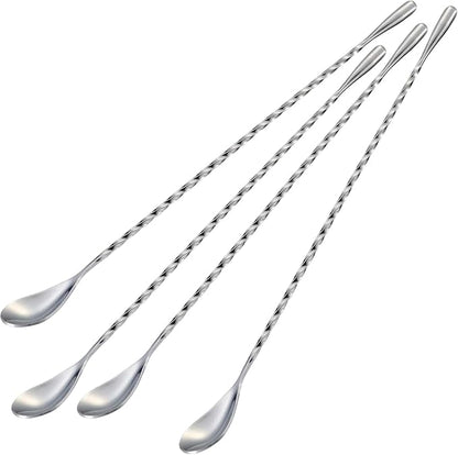 Bar Spoon Cocktail Mixing Stirrers, 12” Long Handle, Long Drink Spoons