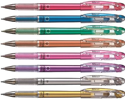 Pentel Arts Slicci Metallic 0.8 mm Needle Tip Gel Pen, Metallic Pink Ink, Box of 12 (BG208-Mp)
