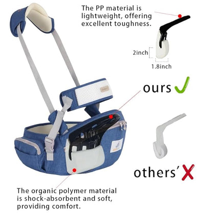 Baby Hip Seat Carrier Baby Waist Stool for Child Infant Toddler with Adjustable Strap Buckle Pocket Soft Inner Huge Storage (Navy Blue)