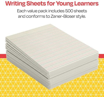 School Smart Zaner-Bloser Writing Paper, Handwriting Practice Lined Paper, Grade 3 Learning, 1/2 Inch Rule, 8 x 10-1/2 Inches, 500 Sheets