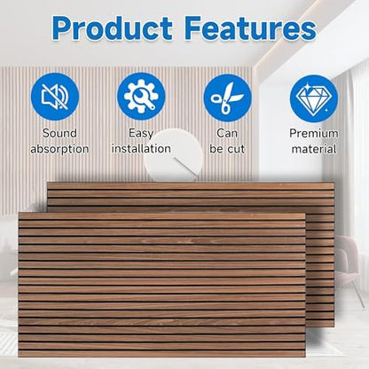 5 Pack Large Wood SlatWall Acoustic Panels for Wall 47.2 x 23.6 x 0.4 Inch Soundproof Absorbing Decor Panel Wood Veneer Panels for Living Room Bedroom Home Studio Office Decor(Wooden Stripes, 5 Pack)