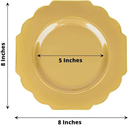 Gold Hard Plastic Dessert Plates, 50 Pack 8" Disposable Round Baroque Plates