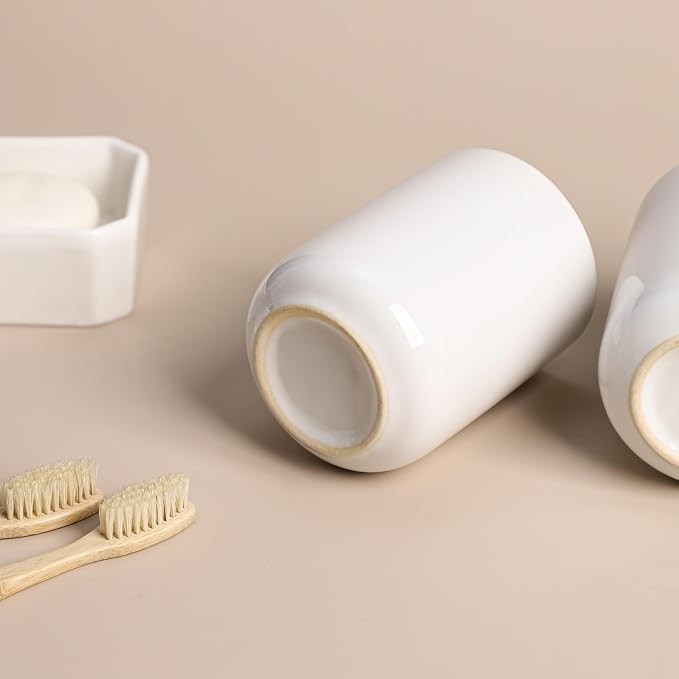 Gaolinci 2 Pcs Simple Solid Color Ceramic Mouthwash Cups, Bathroom Brushing Cup