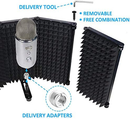 Mic Isolation Shield - Portable Studio Acoustic Sound Shield with Absorbing Foam for Microphone, Reflection Filter for Home Voice Studio (5 Panels) YOUSHARES
