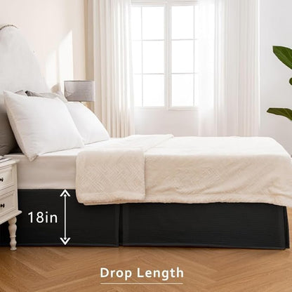 MIYE Pleated Waffle Weave Bed Skirt, Tailored Dust Ruffle 18 Inch Drop Easy Fit, Machine Washable (Black, Queen - 18" Drop)