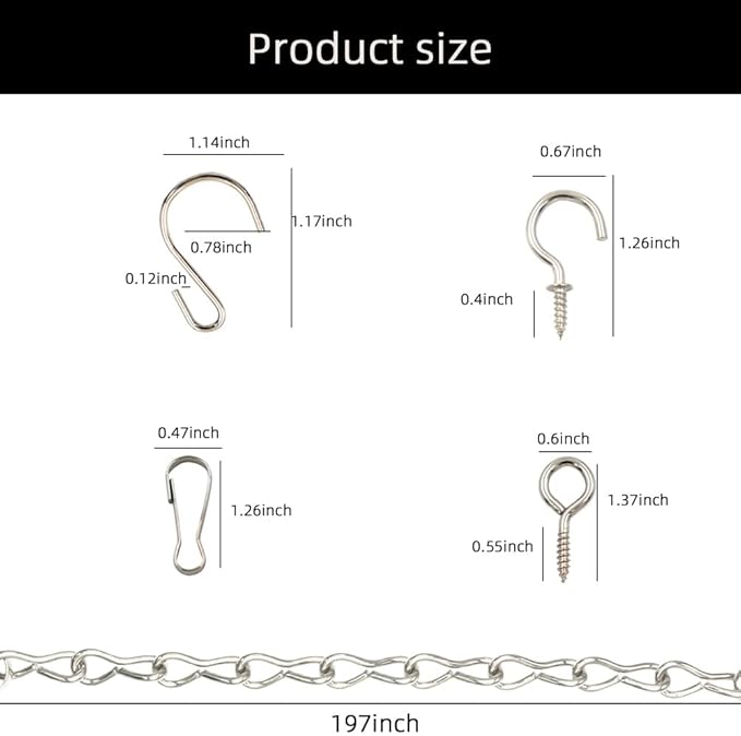 YINGFENG 197 Inch DIY Silver Hanging Basket Chains, Adjustable Length,