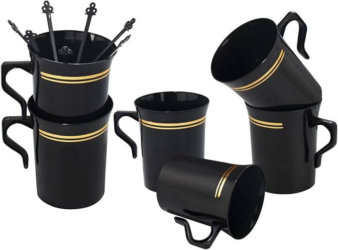 Nervure 60 Pack Black Plastic Coffee Mugs