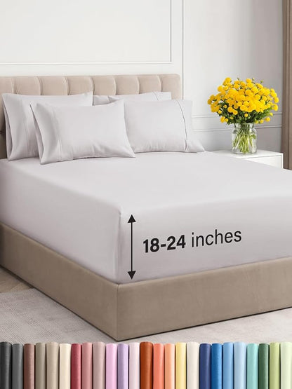 Extra Deep King Sheet Set - 6 Piece Breathable & Cooling Sheets - Hotel Luxury Bed Sheets Set - Easy & Secure Fit - Soft, Wrinkle Free & Comfy Sheets Set - French Grey Sheet Set w/Extra Deep Pockets