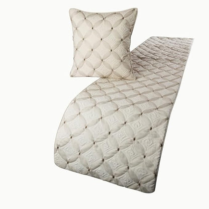 The HomeCentric King Queen Twin Ivory Bed Runner with 2 Decorative Throw Pillow Cover, Full Size 68"x18" Bed Runner with Pillow Cover, Linen Quilted & Embroidery, Modern Contemporary - Tender Love
