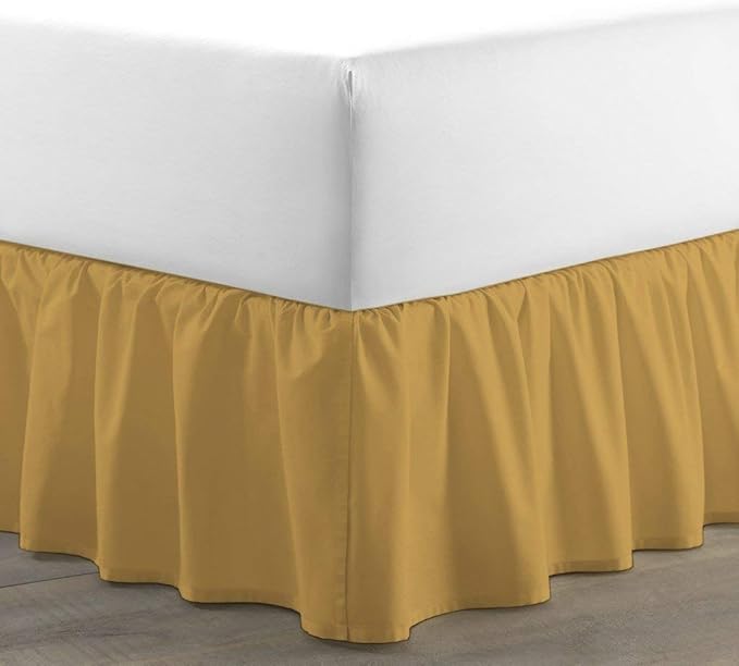 Bed Skirt - Ruffled Bed Skirt (Olympic Queen, Gold) 12 Inch Drop Dust Ruffle with Platform, 100% Cotton 800 Thread Count Fabric - Dust Ruffle Bedskirt for Easy Fitting and Easy Care