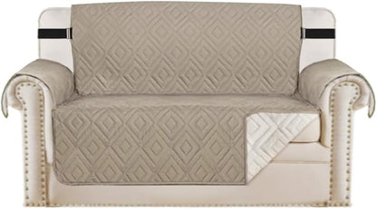 H.VERSAILTEX Reversible Loveseat Cover Furniture Protector Anti-Slip Water Resistant 2 Inch Wide Elastic Straps Couch Covers Pets Kids Fit Sitting Width Up to 46"(Love Seat: 75" x 90", Khaki/Beige)