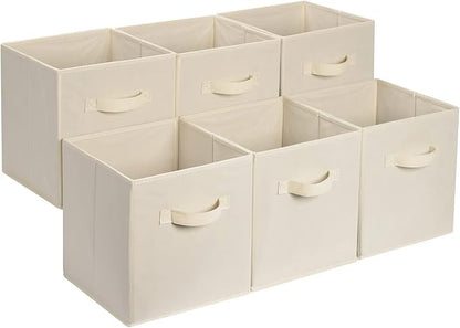 Amazon Basics Collapsible Fabric Storage Cube Bins Organizer with Handles, Sturdy, Beige, 13-x-13-x-13-inch, Pack of 6