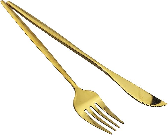 JASHII Stainless Steel Titanium Plated Golden Flatware Set 24 Piece, Flatware