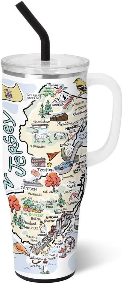 Swig Life 40oz Mega Mug, 40oz Tumbler with Handle and Straw, Extra Large Insulated Tumblers, Cup Holder Friendly Travel Mug (New Jersey)