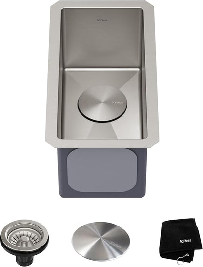 KRAUS Standart Pro 10-inch Undermount Single Bowl 16 Gauge Stainless Steel Bar Kitchen Sink, KHU101-10