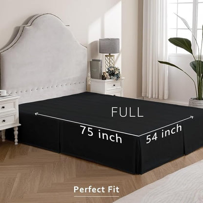 MIYE Pleated Waffle Weave Bed Skirt, Tailored Dust Ruffle 16 Inch Drop Easy Fit, Machine Washable (Black, Full - 16" Drop)