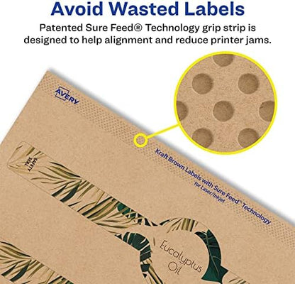 Avery Kraft Brown Wraparound Band Labels, Sure Feed Technology, 1.5" x 7.75", Cigar Band Labels, 125 Total, Print-To-The-Edge, Laser/Inkjet Printable