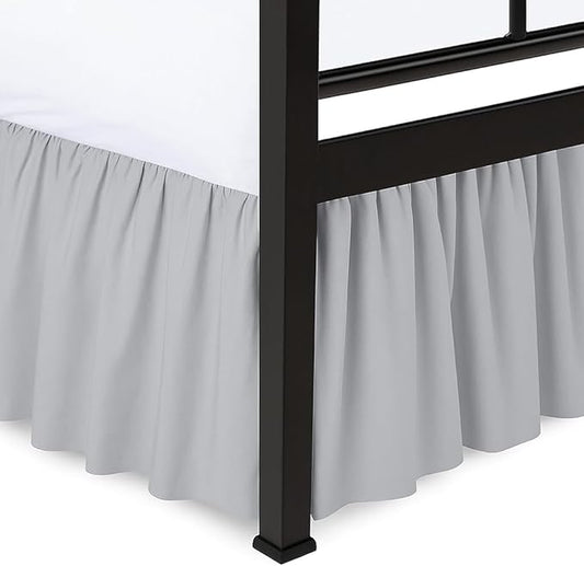 Shreem Linen Ruffled Bed Skirt with Split Corners, Gathered Style, 100% Microfiber, 12-Inch Drop, Dust Ruffle Bedskirt with Platform, Queen, Light Grey