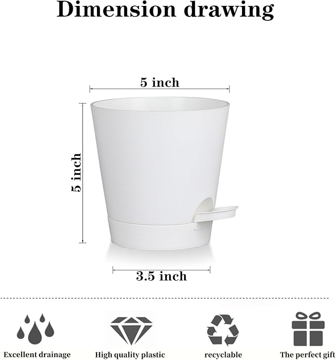 5 Pack 5 inch Self-Watering Pots, African Violets Planter
