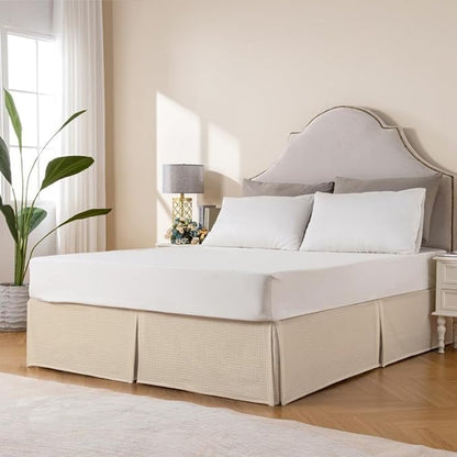 MIYE Pleated Waffle Weave Bed Skirt, Tailored Dust Ruffle 12 Inch Drop Easy Fit, Machine Washable,No Split Corners (Beige, TwinXL - 12" Drop)