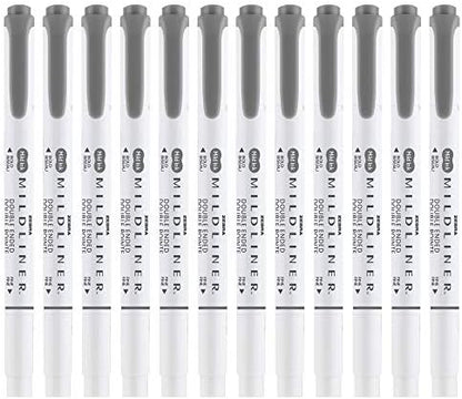 Zebra Pen MILDLINER No Bleed Highlighter, Dark Gray Color, Dual Tip, 12-Pk