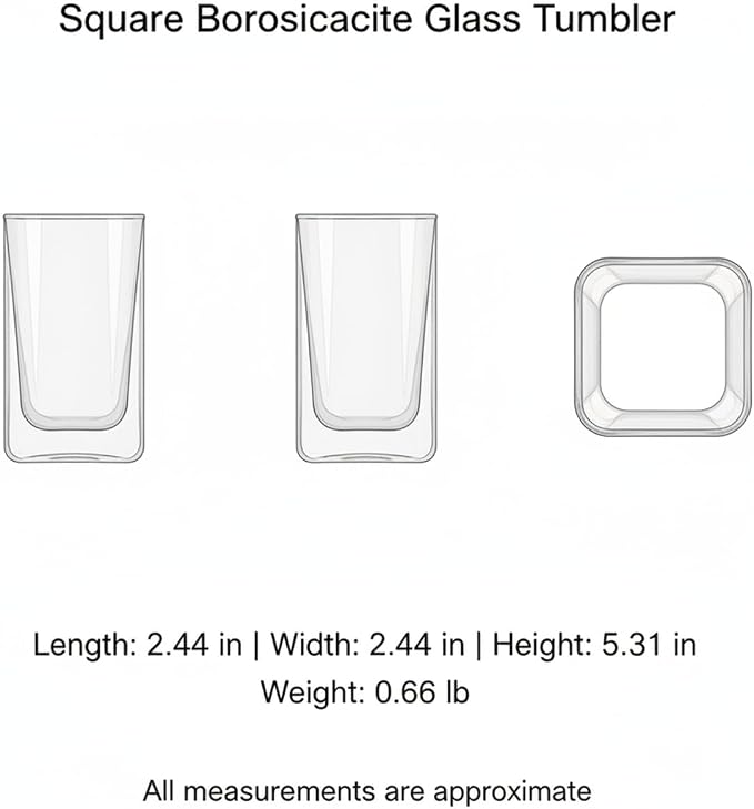 Drinking Cup Square Borosilicate Glass Tumbler Handleless Design