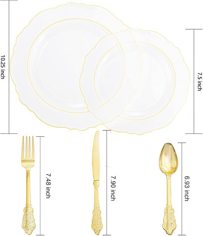 YOUBET 125PCS Clear Gold Plastic Plates