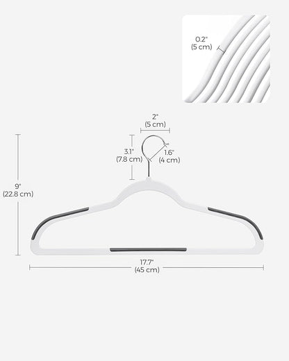 SONGMICS Clothes Hangers, Pack of 30 Plastic Coat Hangers, Space-Saving, White and Dark Gray UCRP050W03